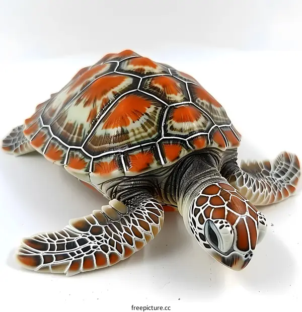 Realistic Orange and White Sea Turtle Figurine