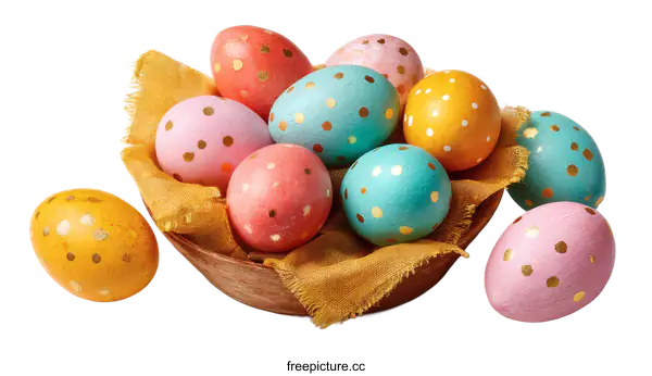 [Transparent Background PNG]Colorful Easter Eggs in Wooden Bowl