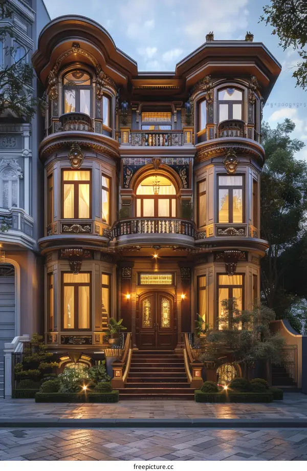 Elegant Victorian Architecture Exterior at Night