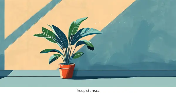 Potted Plant with Blue and Yellow Background