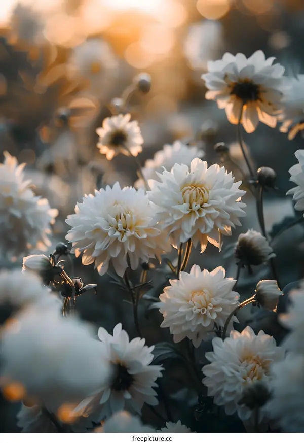 White Flowers In Garden Sunlight
