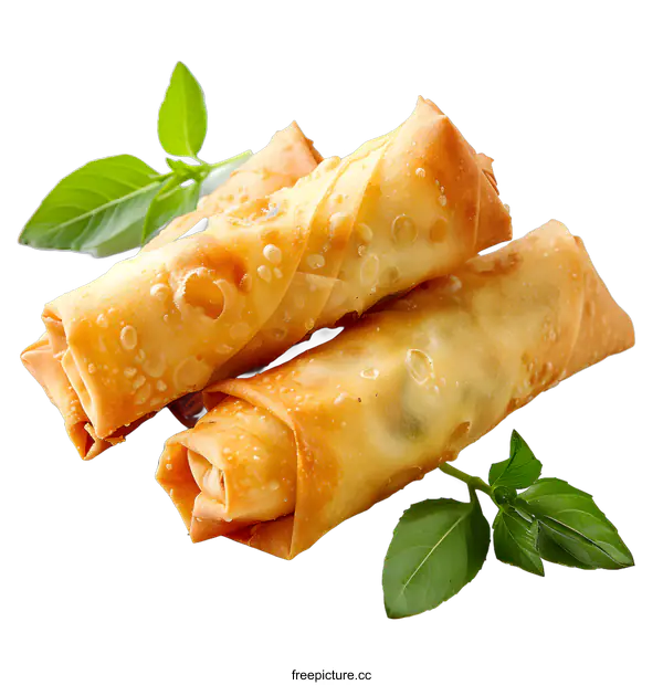 [Transparent Background PNG]Crispy Spring Rolls with Basil Garnish