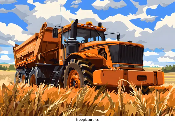 Orange Tractor in a Field of Wheat
