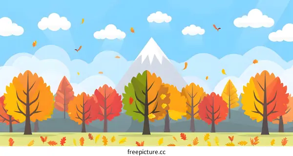 Autumn Landscape with Trees and Mountains Illustration