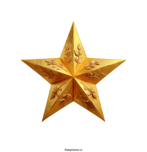 [Transparent Background PNG]Golden Star Ornament with Leaf Design