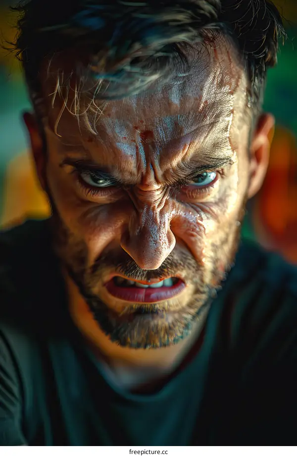 Close Up Angry Caucasian Man Portrait