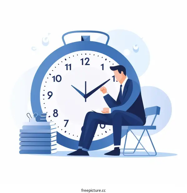 Businessman sitting on a chair and looking at a clock
