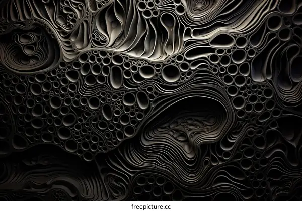 Black and white organic shapes resembling a terrain