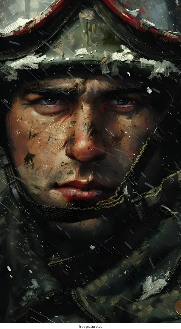 Close Up Portrait of Soldier in Snow