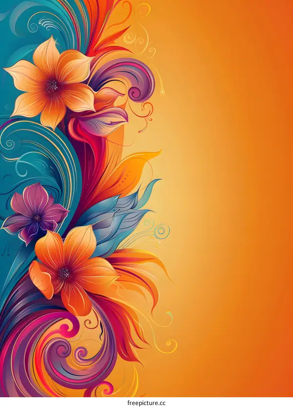 Abstract Floral Background Design with Orange Yellow and Blue Colors