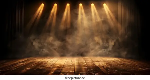 Dark Stage with Smoke and Spotlights