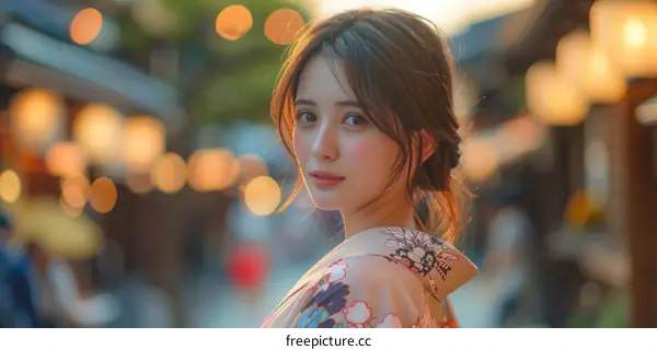Asian Woman in Traditional Japanese Kimono