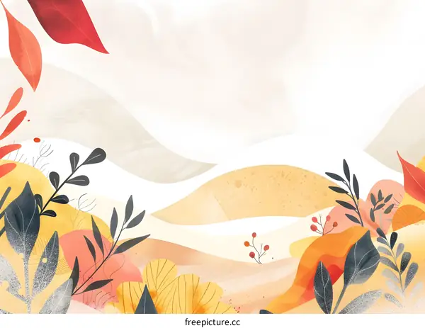 Autumn Landscape with Abstract Shapes and Leaves