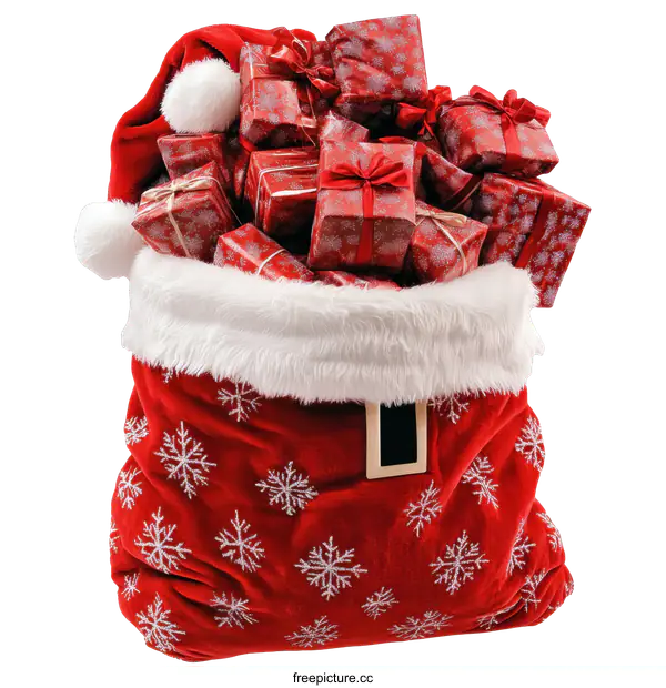 [Transparent Background PNG]Santa Claus Gift Bag Filled with Presents