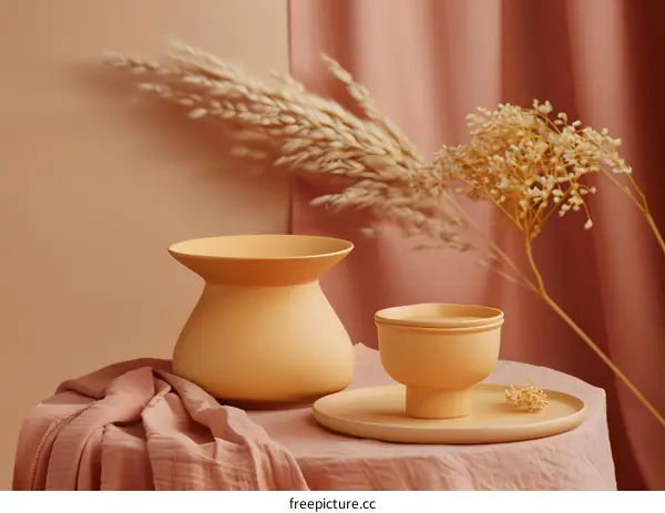 Minimalist Still Life with Ceramic Vase and Bowl
