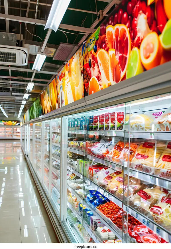 Refrigerated Food Section in Supermarket