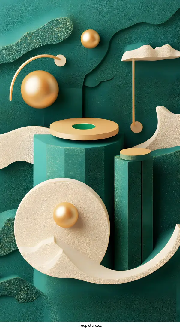 Abstract 3D Illustration With Green and Beige Colors and Geometric Shapes