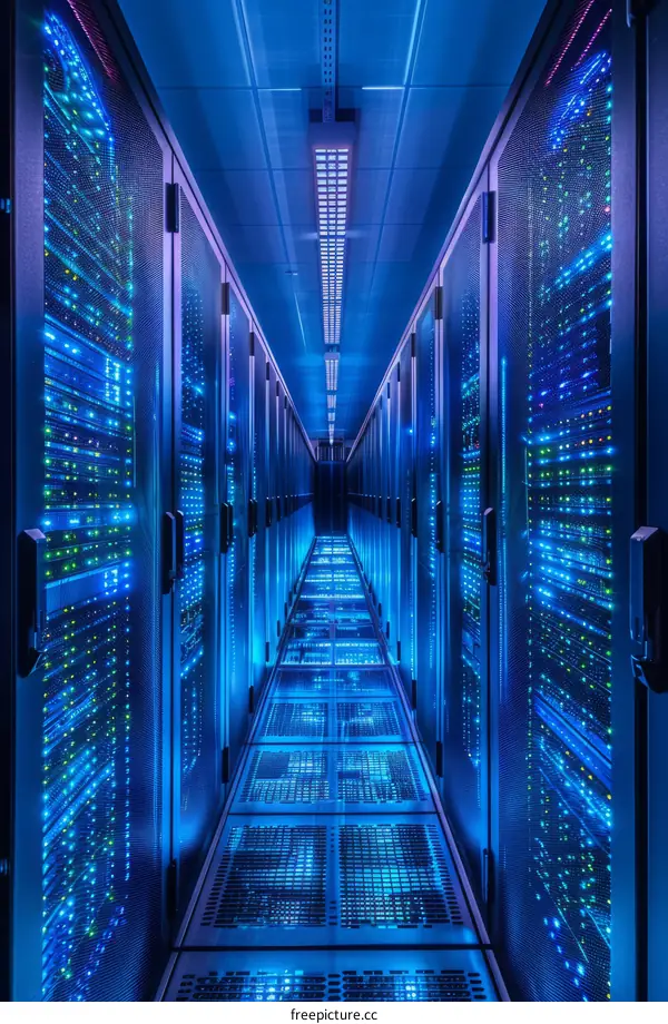 Blue Server Room with Lights