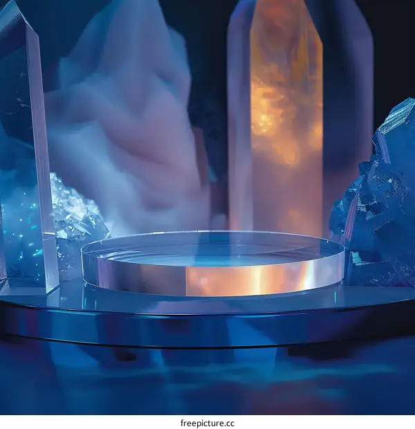 Blue and purple crystal shards with a glowing platform