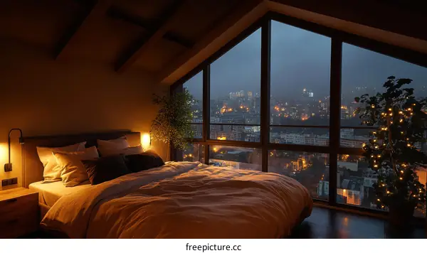 Cozy City Loft Bedroom at Night