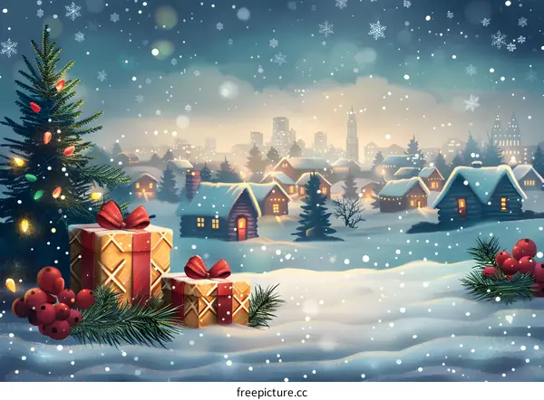 Christmas Village in Snowy Landscape