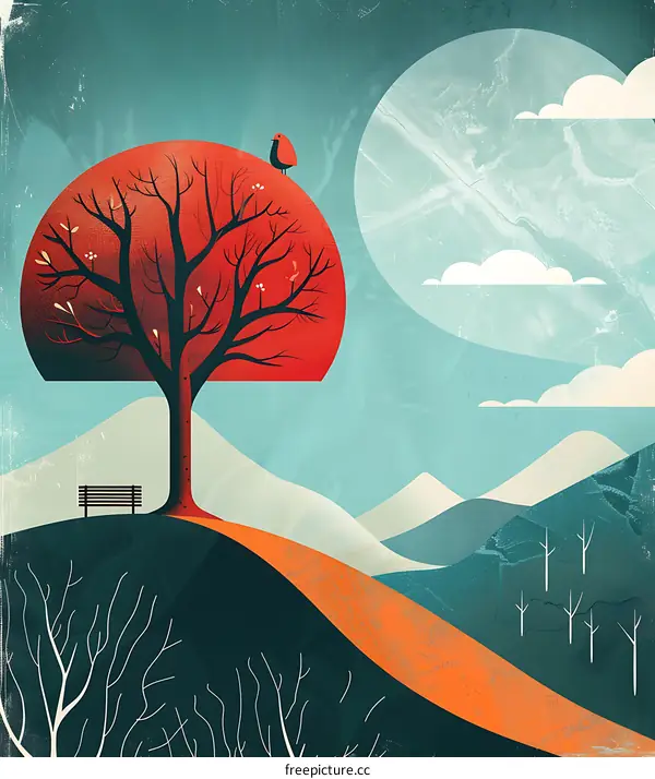 Red Tree in the Winter Landscape