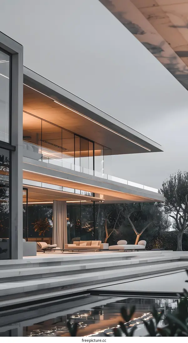 Modern Minimalist Architecture Design With Pool And Large Windows