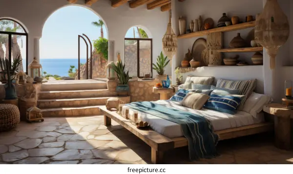 Rustic Mexican Bedroom With a View of the Ocean