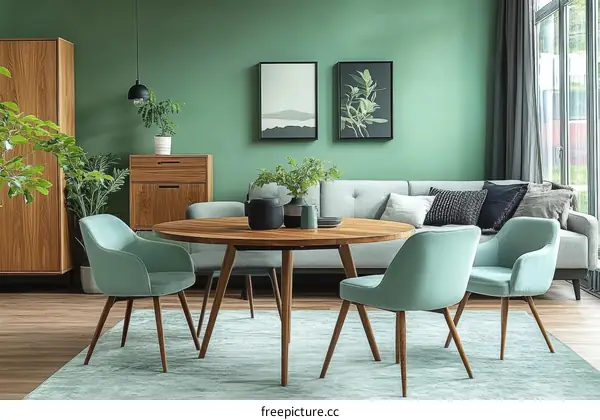 Modern Dining Room with Sage Green Walls