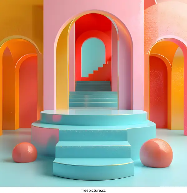 Pink Geometric Archway Staircase