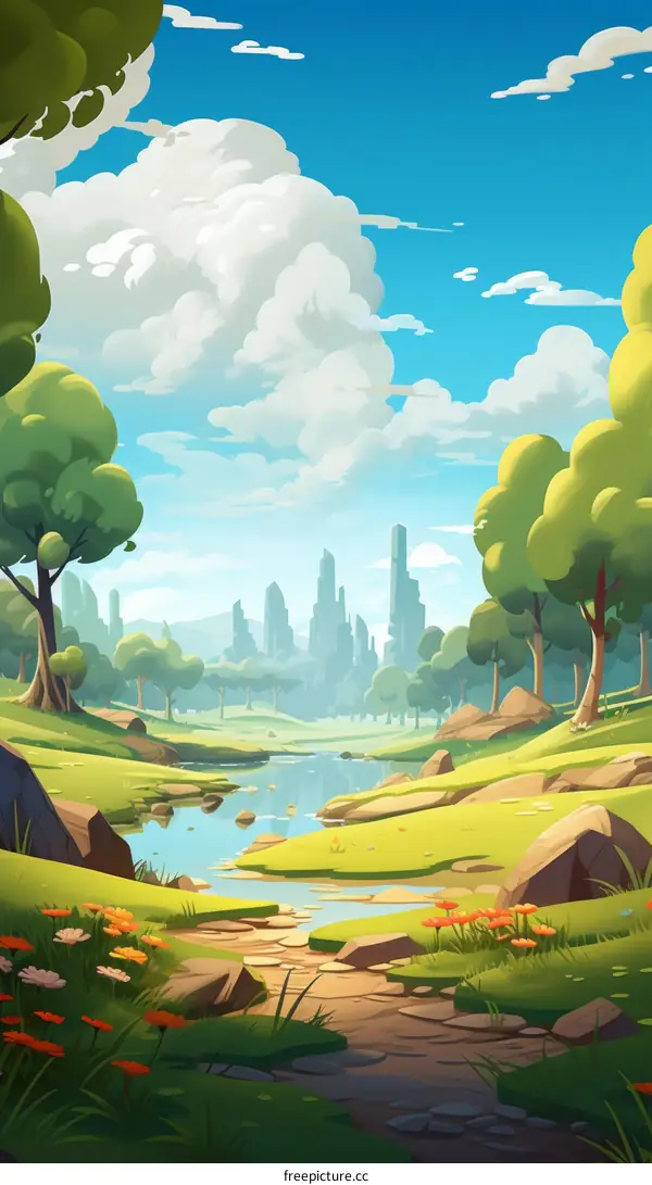 fantasy landscape with a river and a stone path