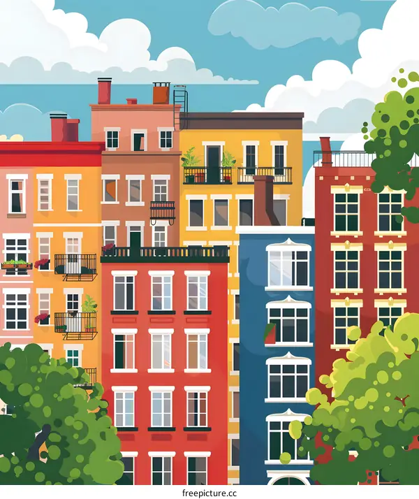 Colorful City Buildings Illustration