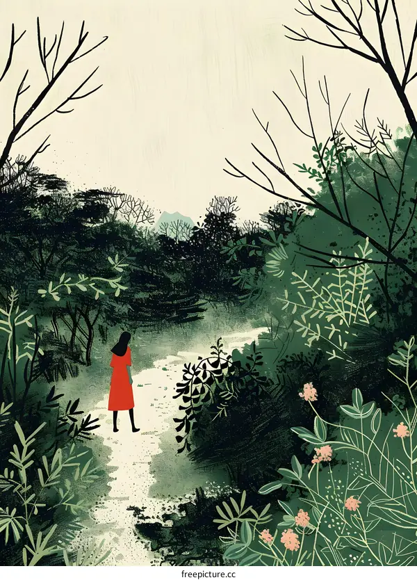 Woman Walking Through the Forest