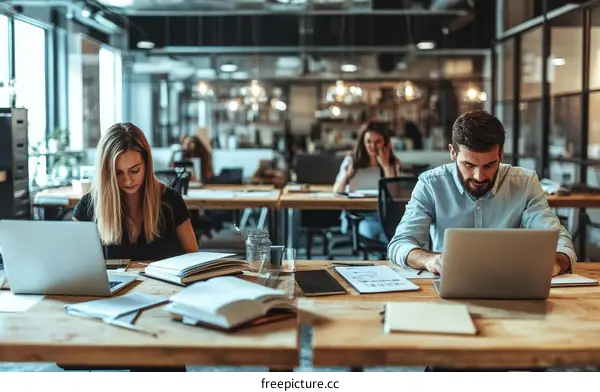 Coworkers Working in a Modern Office Space