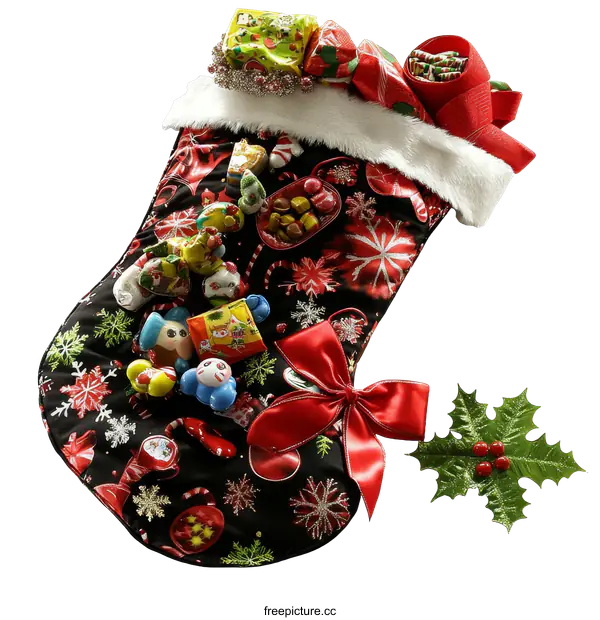 [Transparent Background PNG]Christmas Stocking Filled with Gifts and Treats