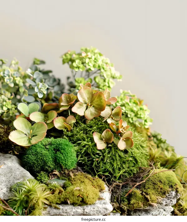 Green Moss and Succulents in a Decorative Arrangement