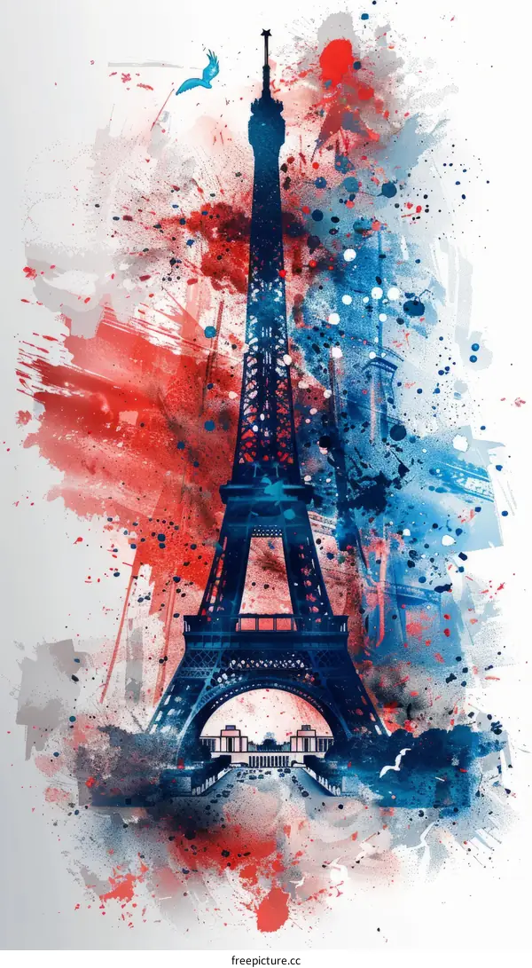 Artistic Eiffel Tower with Splashes of Color
