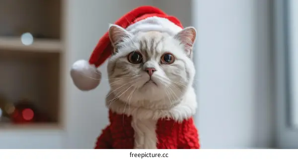 A cute cat wearing a Santa hat