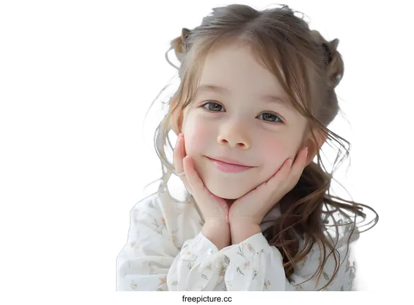 [Transparent Background PNG]Portrait of a cute little girl with brown hair and brown eyes