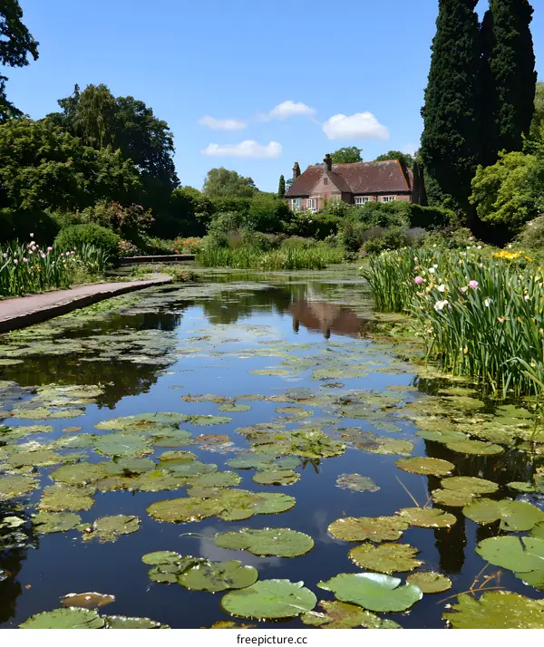 Water Lily Pond with House Reflection