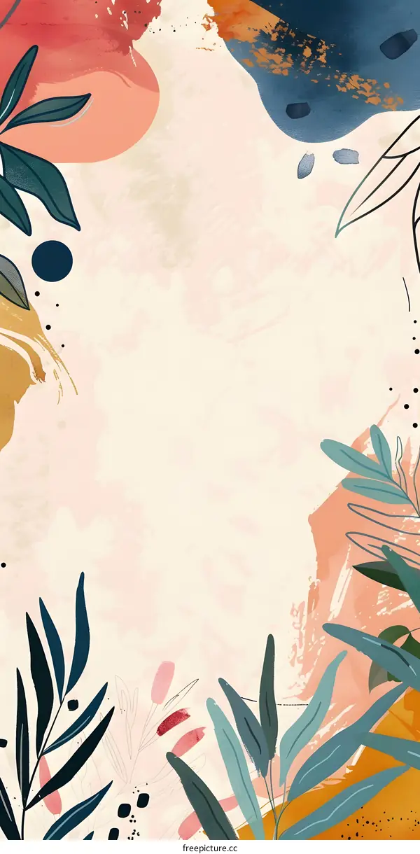 Abstract Watercolor Floral Background with Leaves