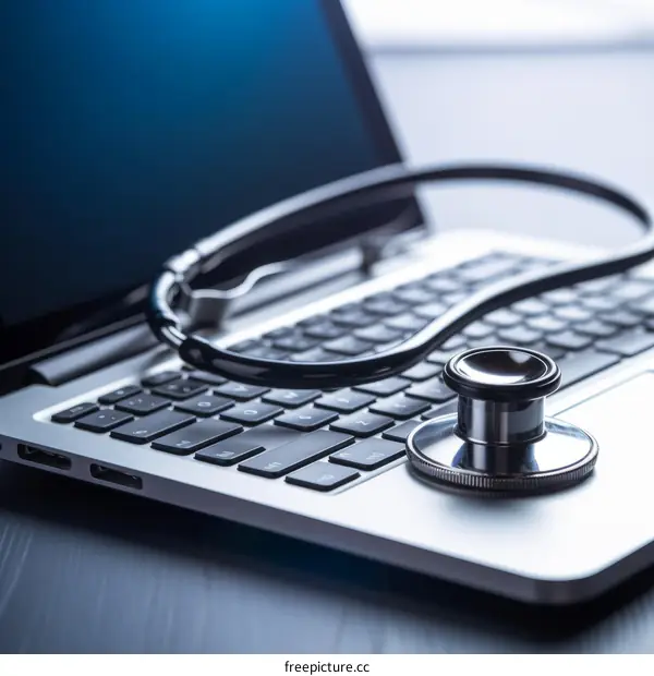 Modern Medical Technology Concept: Stethoscope on Laptop Keyboard