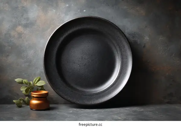 Stylish Black Plate on Dark Background