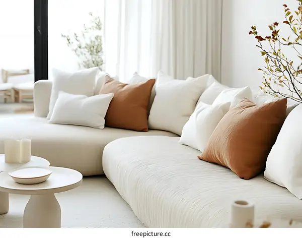 Modern Minimalist Living Room Sofa with Pillows