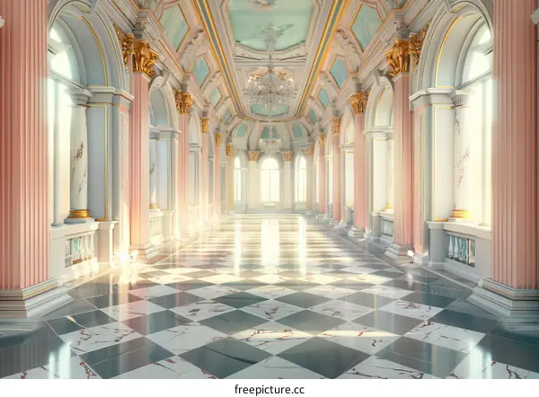 Marble Floor Hallway with Large Windows