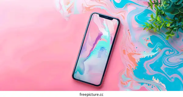 Pink and Blue Marble Background with Phone