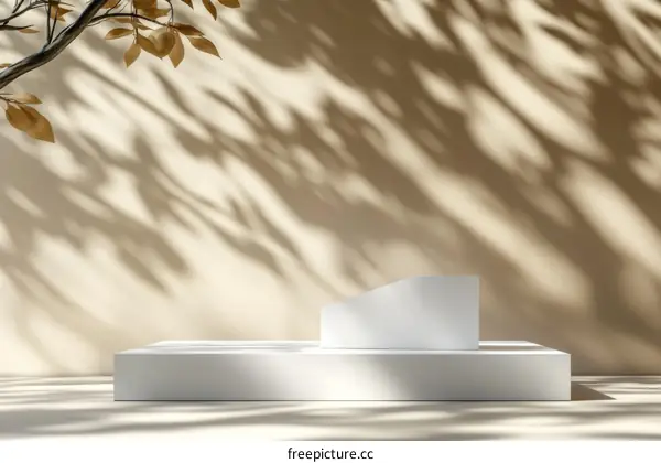Beige Wall Product Display with Autumn Leaves Shadows