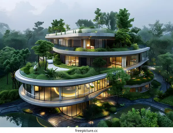 Modern house with a green roof
