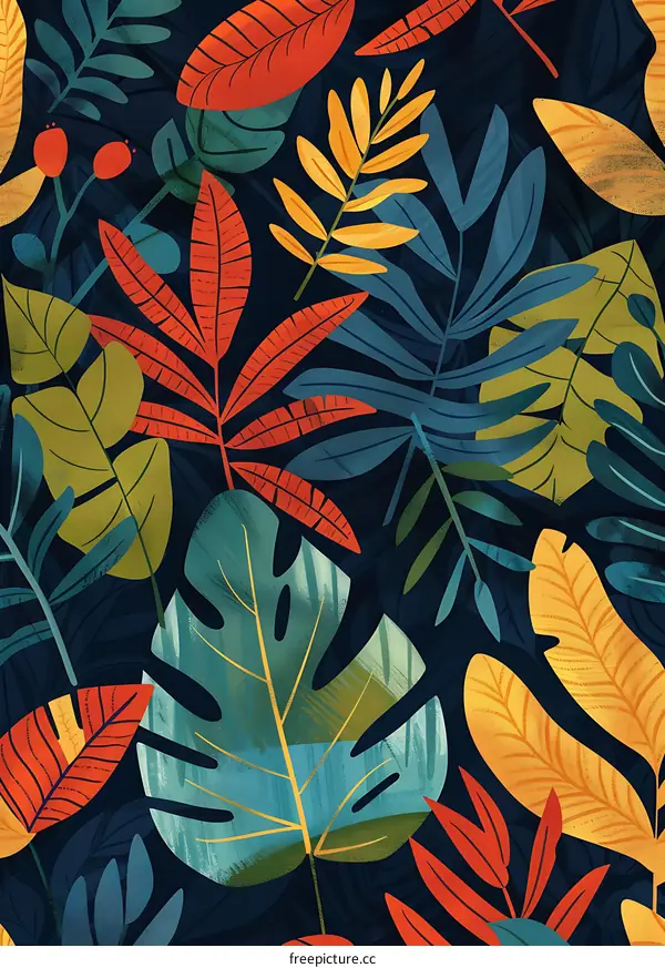 Colorful Tropical Leaves Pattern Seamless Design
