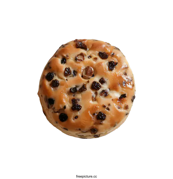 [Transparent Background PNG]Close up of a single round bread roll with raisins